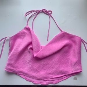 pink satin halter crop top